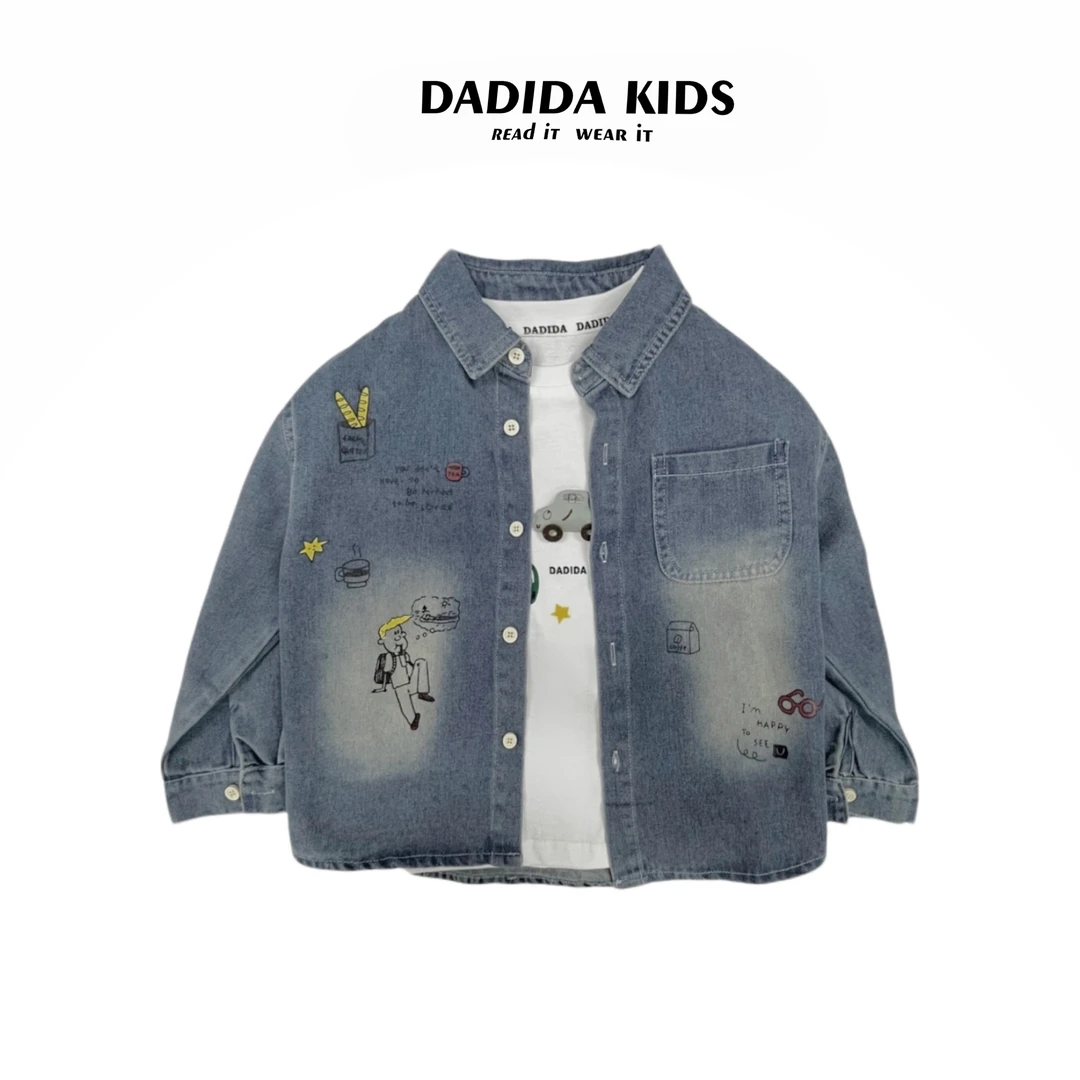 dadida/嗒嘀嗒春季韩版儿童百搭时尚涂鸦牛仔衬衫&704100115