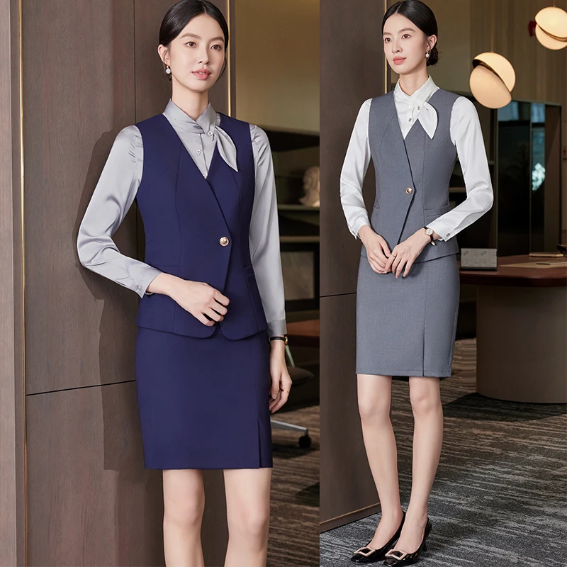 职业装马甲套装女气质珠宝美容师工作服春售楼白领酒店前台经理