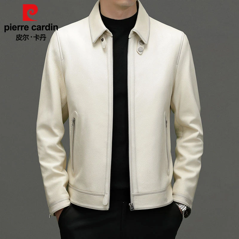 皮尔卡丹皮衣男皮真外套头层山洋皮高端休闲男装秋季短款单皮夹克