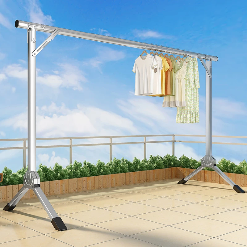 镀锌不锈钢折叠单杆晾衣架落地立式家用阳台伸缩晒衣架晾衣服晒被