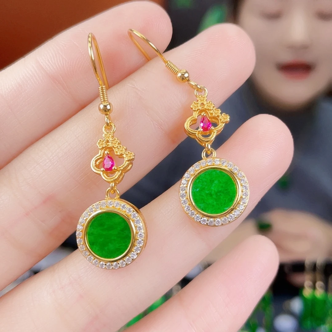 翡翠银S925镶嵌耳饰