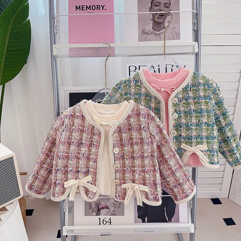 女童小香风外套春秋季新款洋气时髦甜美蝴蝶结气质上衣ACA096