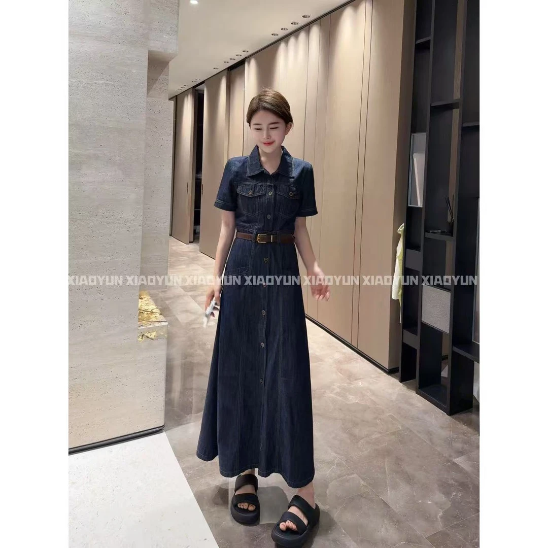 排扣牛仔连衣裙 小允姐姐2025新款时尚气质高级排扣牛仔连衣裙