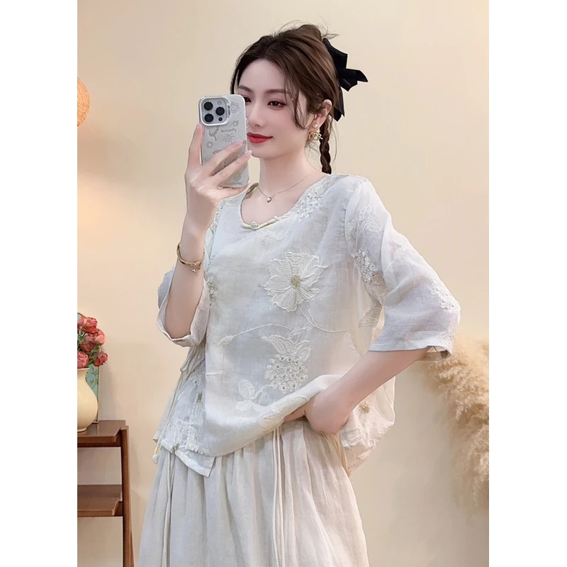 01 - 150号  对应编码拍  新款苎麻刺绣夏季气质显瘦宽松百搭 08