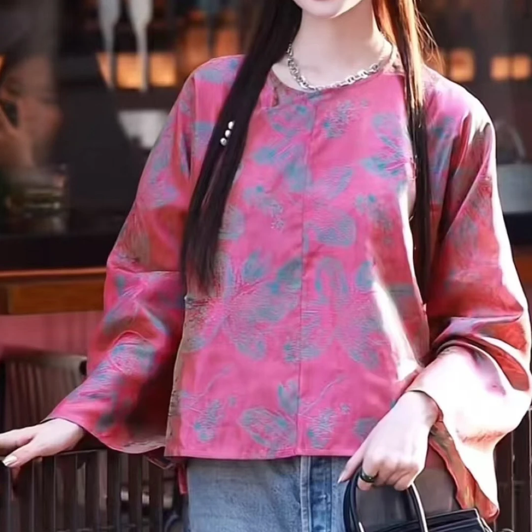 木槿雅集【薇光】桑蚕丝浮光锦短袖提花优雅国风复古新中式上衣
