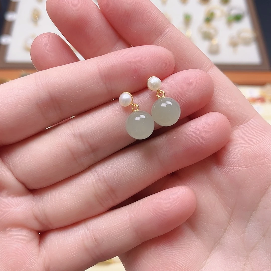 和田玉银S925镶嵌耳饰
