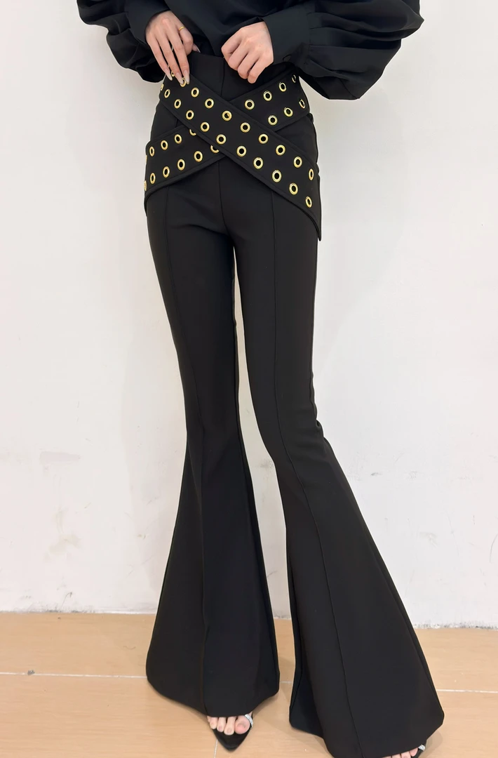 NO退NO换春夏季小众设计显瘦气质时尚高腰微喇裤