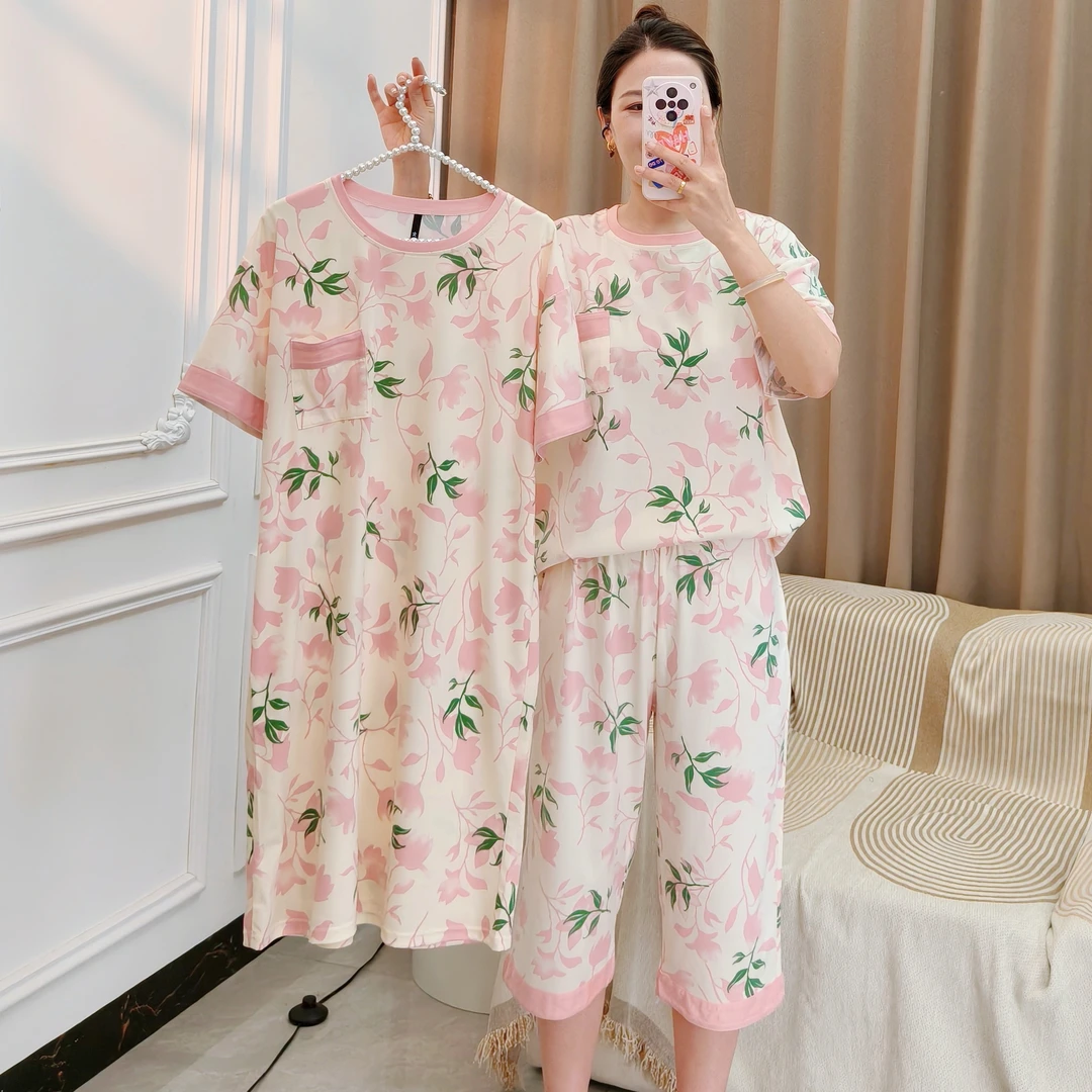 睡衣女款爆款2025新款夏季套装短袖女士三件套睡裙外穿家居服1