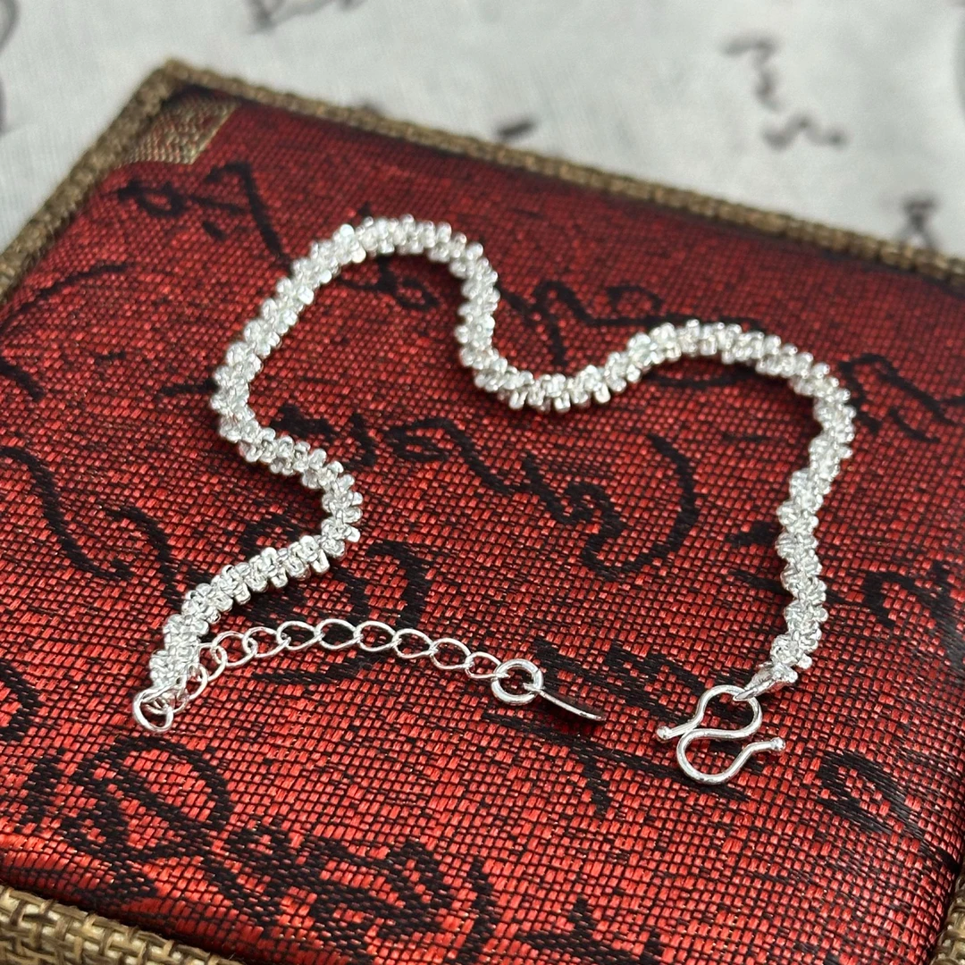 足银手链 足银手链碎银子百搭简约风