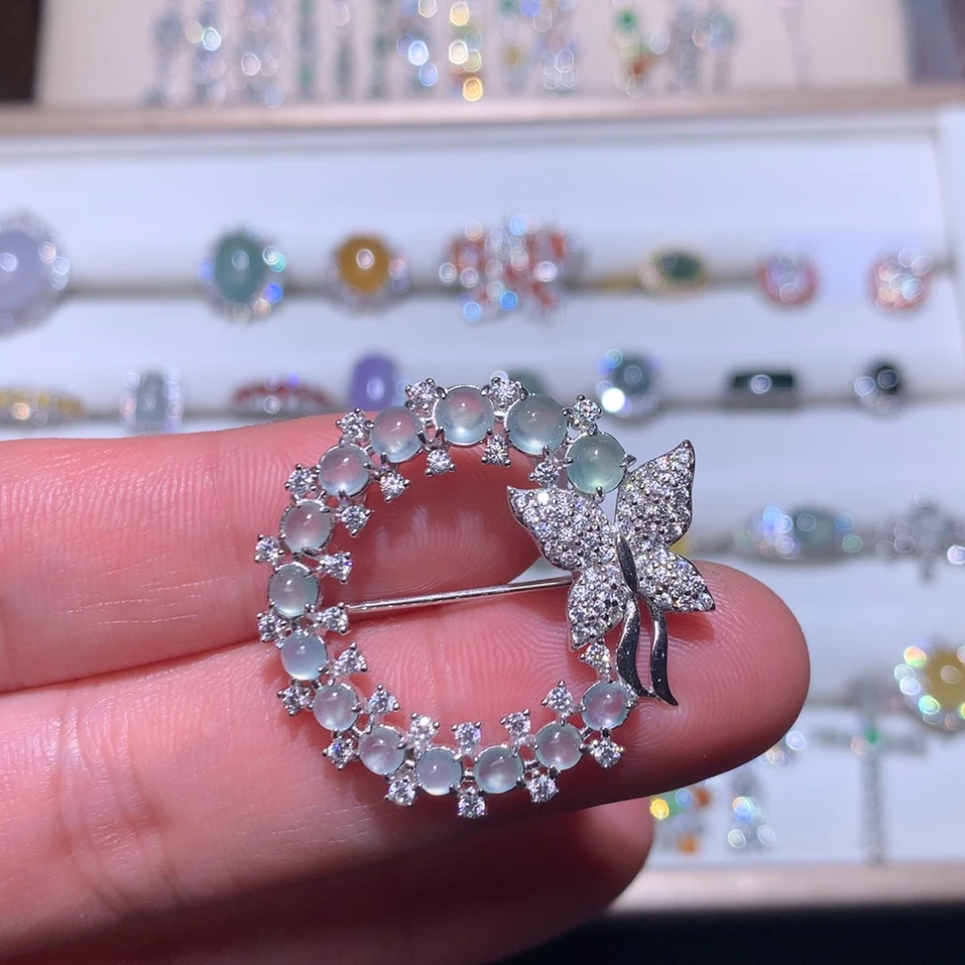 翡翠耳饰银S925镶嵌00030