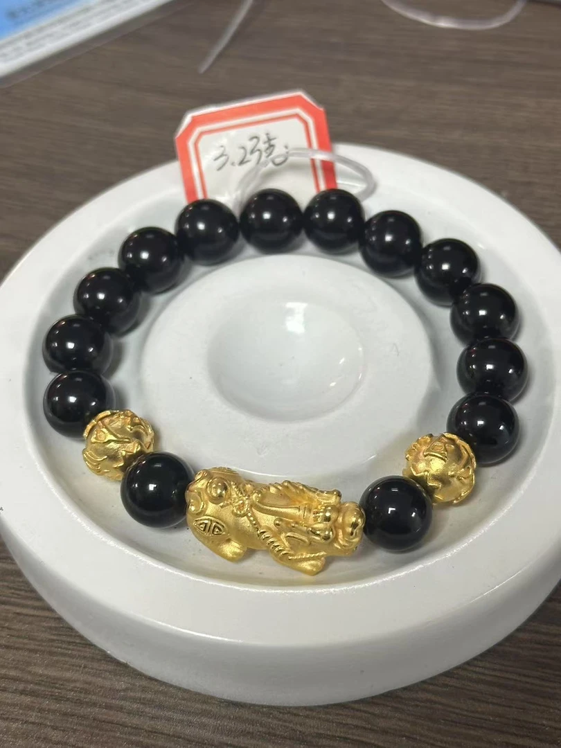 【足金999】卡10转运珠+黄金貔貅