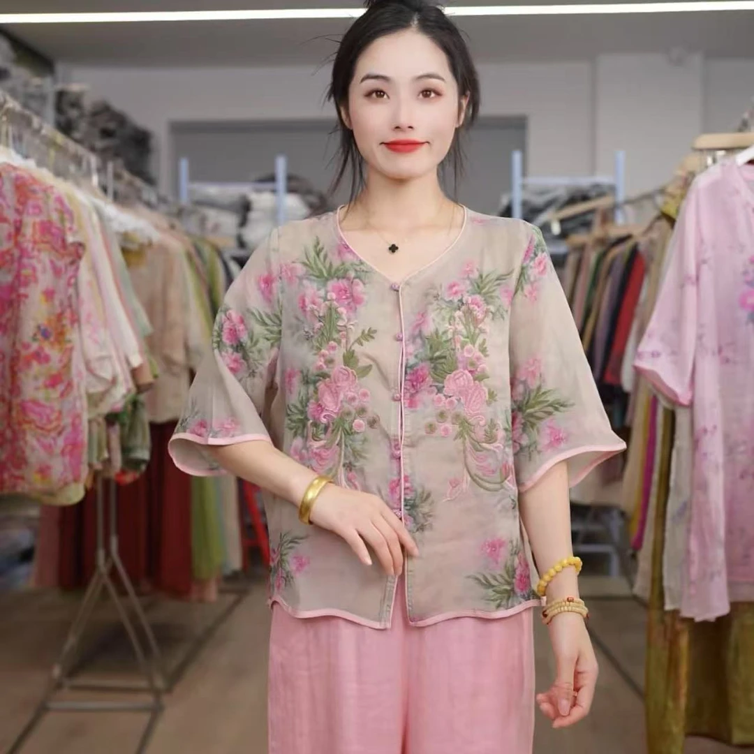 【茹玉】新中式气质绣花衬衫4458