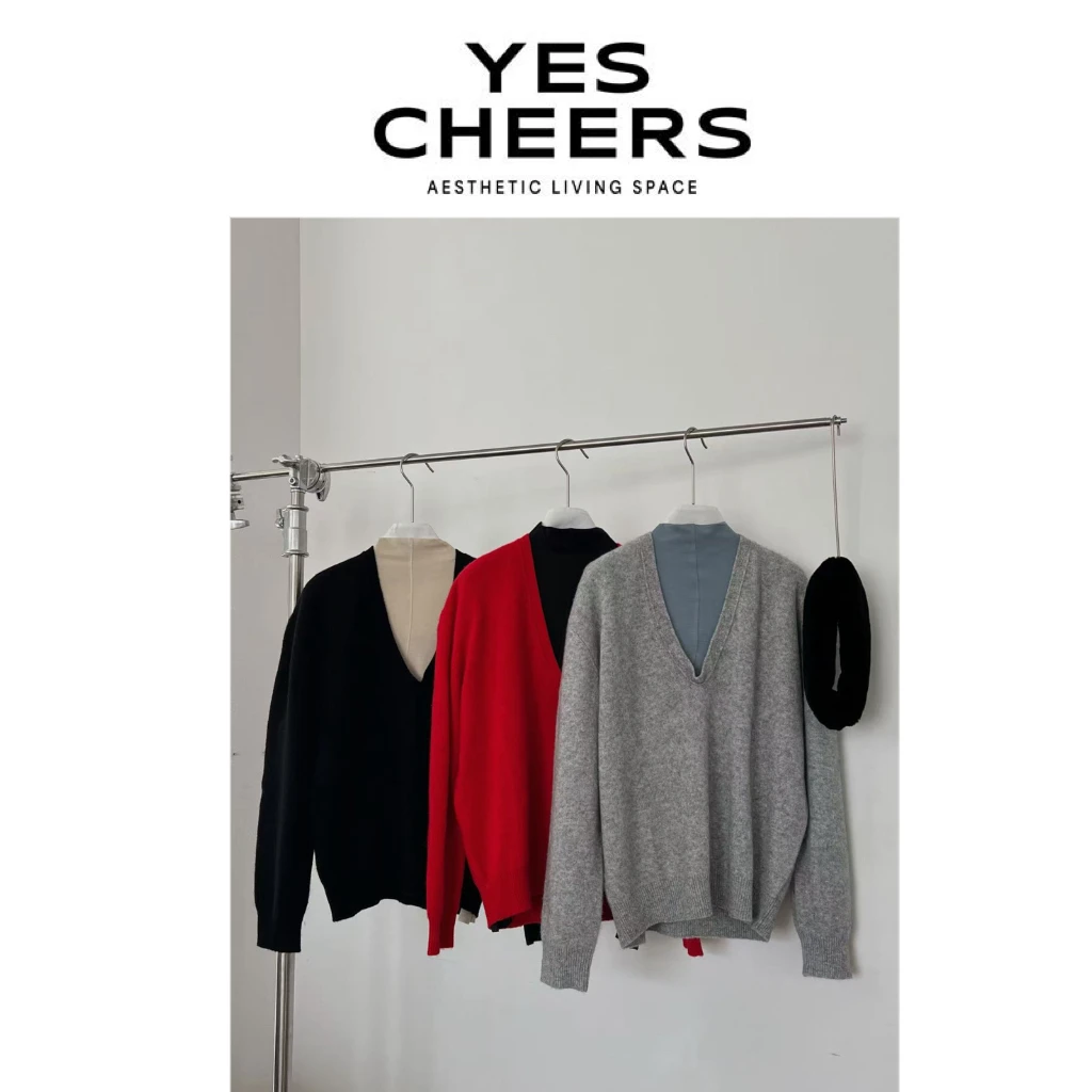 悦是YESCHEERS【不费力时髦精】v领row风毛衣 9248