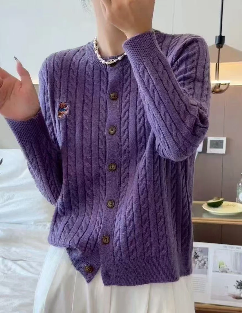 麻花。圆领麻花毛衣显瘦针织开衫1021