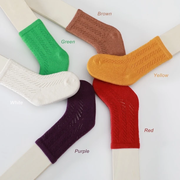 包邮韩国夏季男童女童薄款镂空纯色袜子 短袜-彩色复古移圈