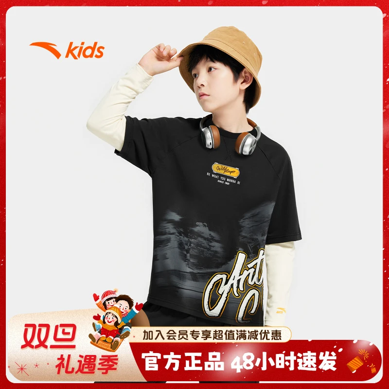 安踏儿童针织长T少年顽家2025秋季新款舒适亲肤圆领长袖352538401