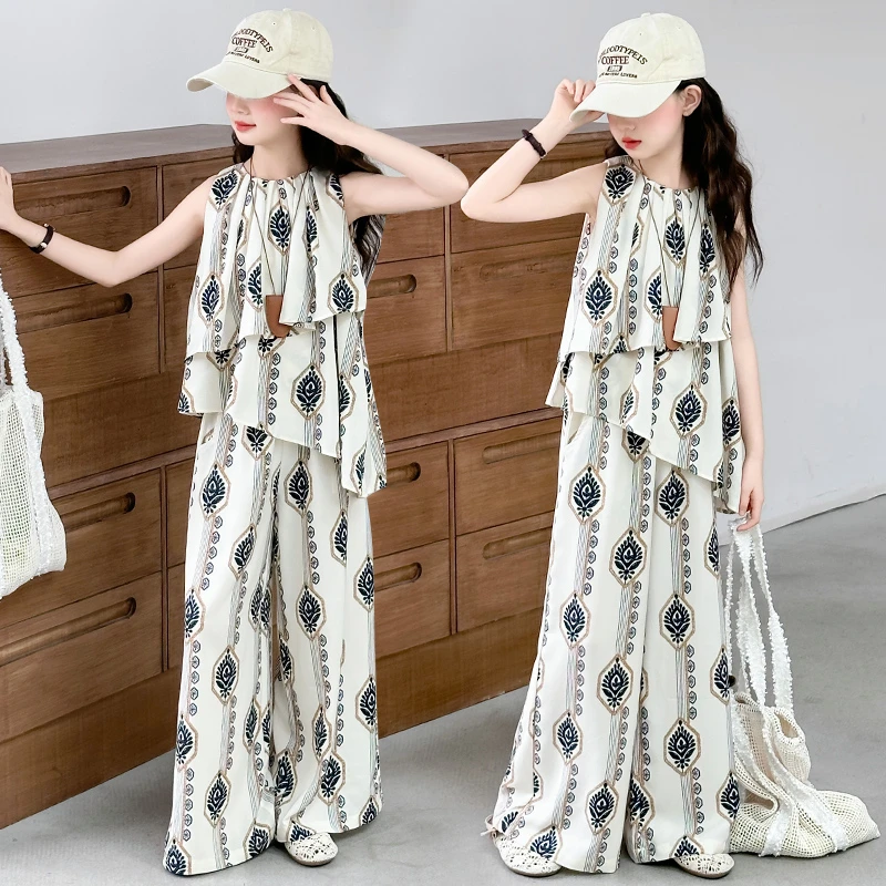 女童套装夏装2025新款韩版洋气儿童波西米亚两件套中大童无袖裤子