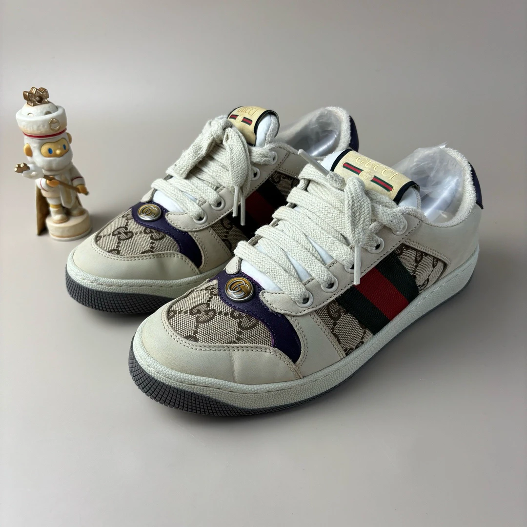 95新 GUCCI/古驰 米白色紫尾双G满印脏脏鞋 38.5码YLP3136