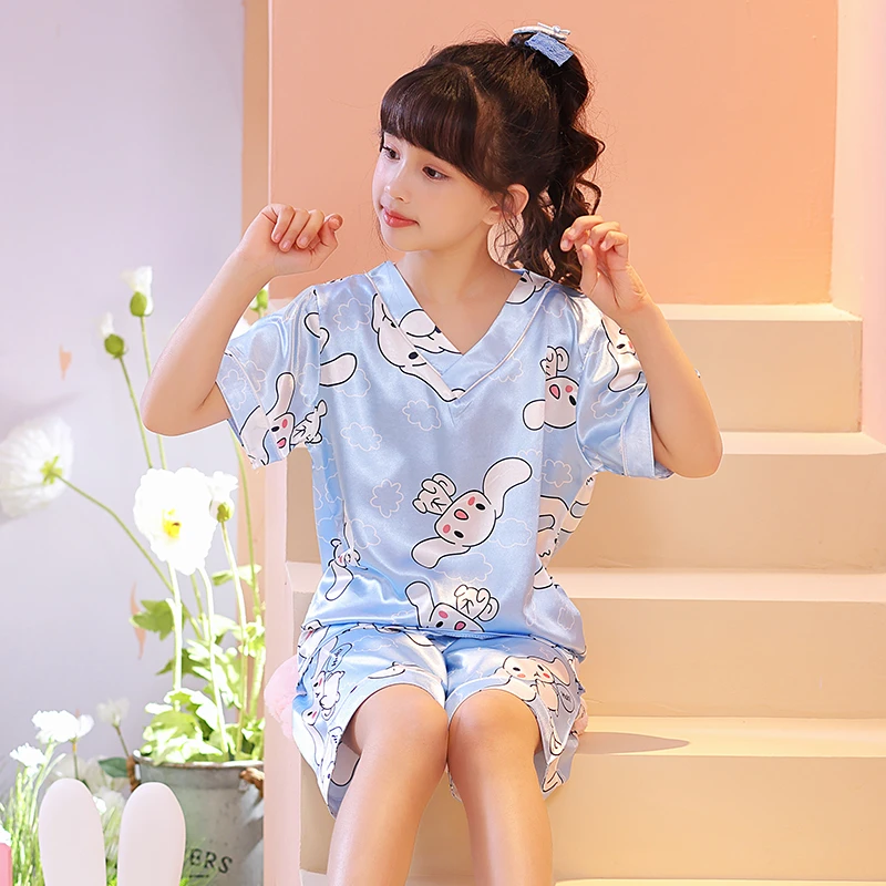 女童睡衣夏季冰丝短袖2025新款夏款儿童公主风洋气大童空调家居服
