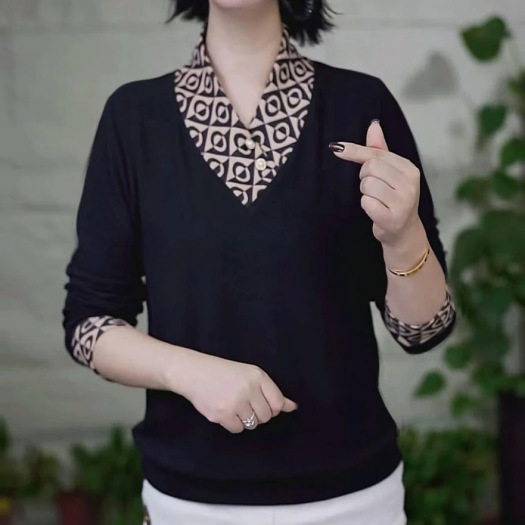 2025秋冬新款半高领加厚双面绒打底衫时尚减龄宽松拼接款长袖上衣