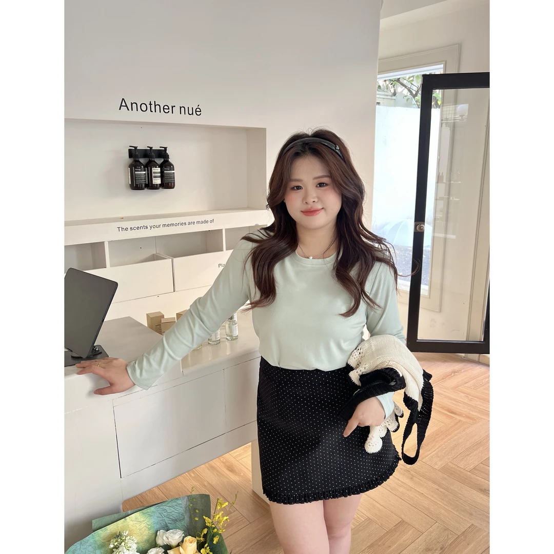 【薄荷小调】大头婷微胖定制2025春季T恤百搭打底圆领套头长袖上衣