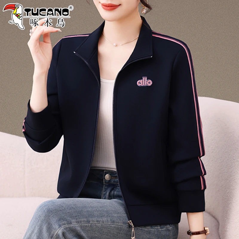 啄木鸟开衫外套女款秋季2025新款洋气妈妈休闲百搭卫衣短款上衣