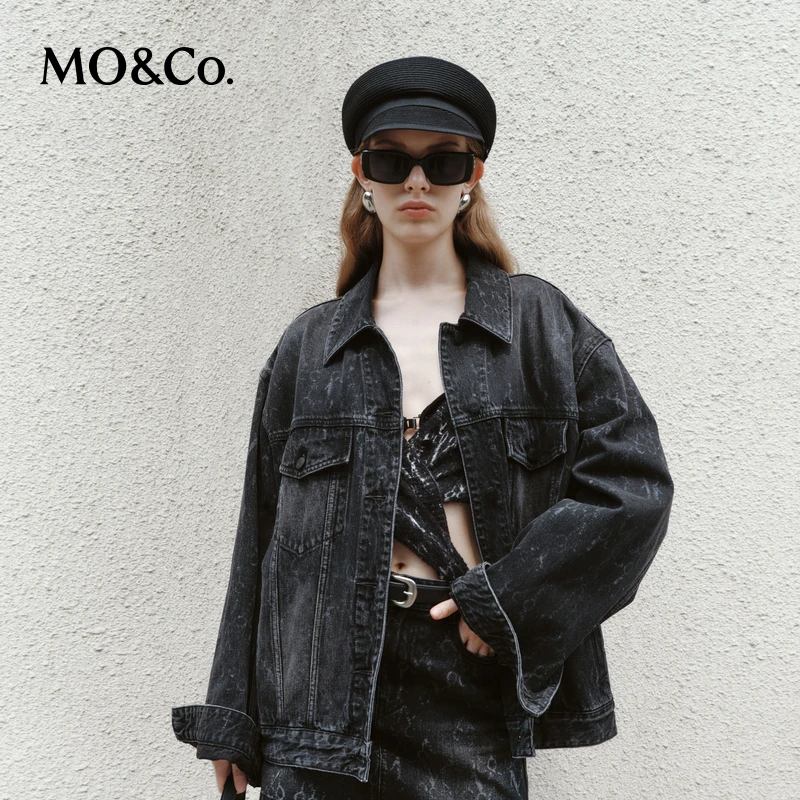 【粉丝专属】MOCO牛仔夹克秋洗褪棉质镭射老花中性外套MBD3JKT012