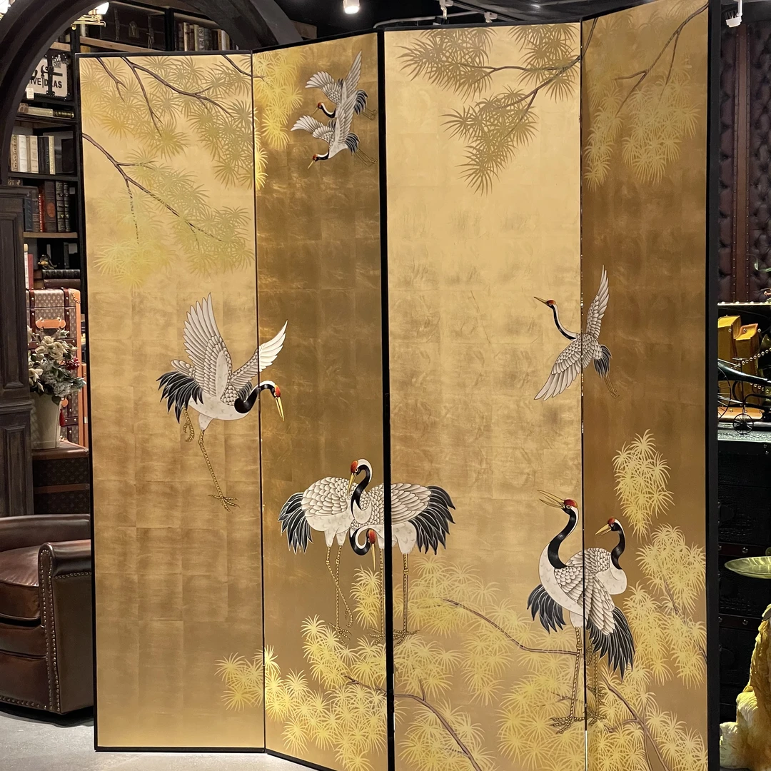 【屏风系列】新中式国风双面金箔仙鹤/纯手绘 宽200cm高200cm