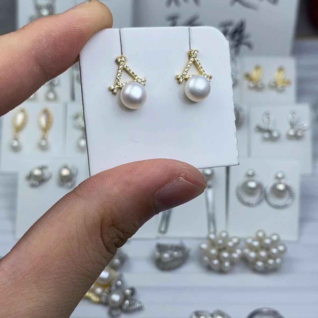 耳饰银S925镶嵌淡水珍珠