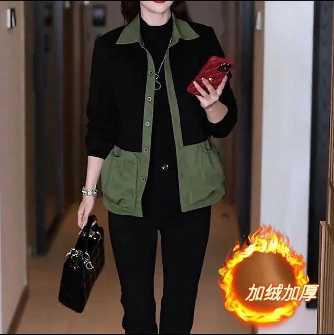 【有运费险】时尚百搭加绒加厚短款衬衣外套女百搭显瘦小个子上衣