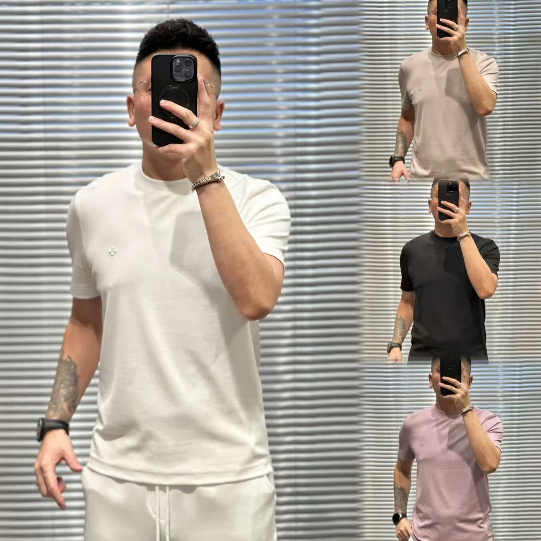 605-1欧货夏季高弹力莫代尔男士圆领百搭打底半袖T恤【偏大一码】