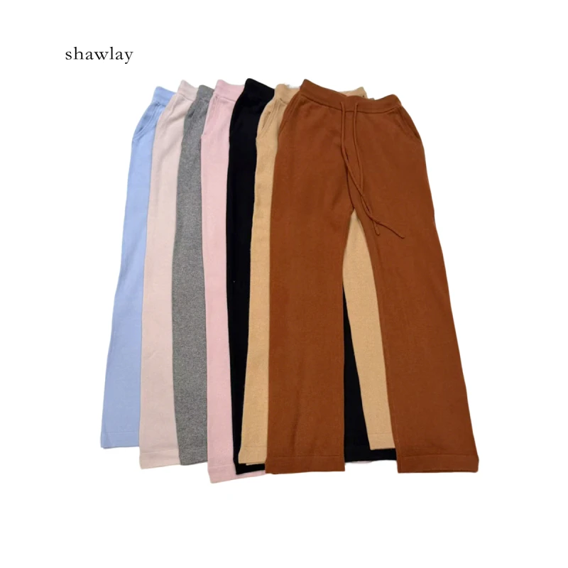 100羊绒糖果色抽绳直筒裤PA2438