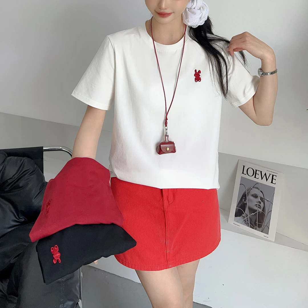 2025夏季新款刺绣情侣圆领体恤打底衫短袖t恤宽松男女半袖衣F999