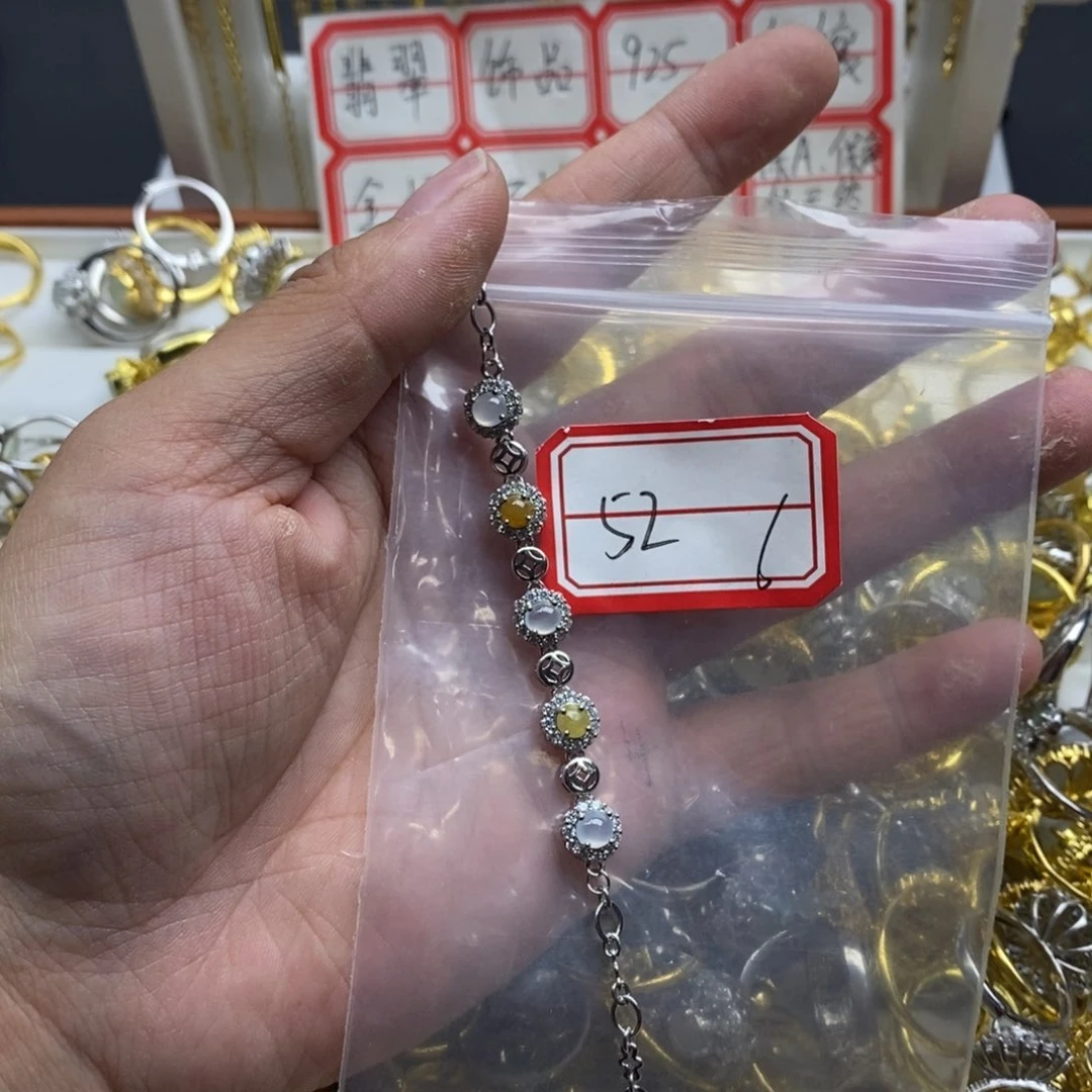 翡翠戒指银S925镶嵌翡翠首饰