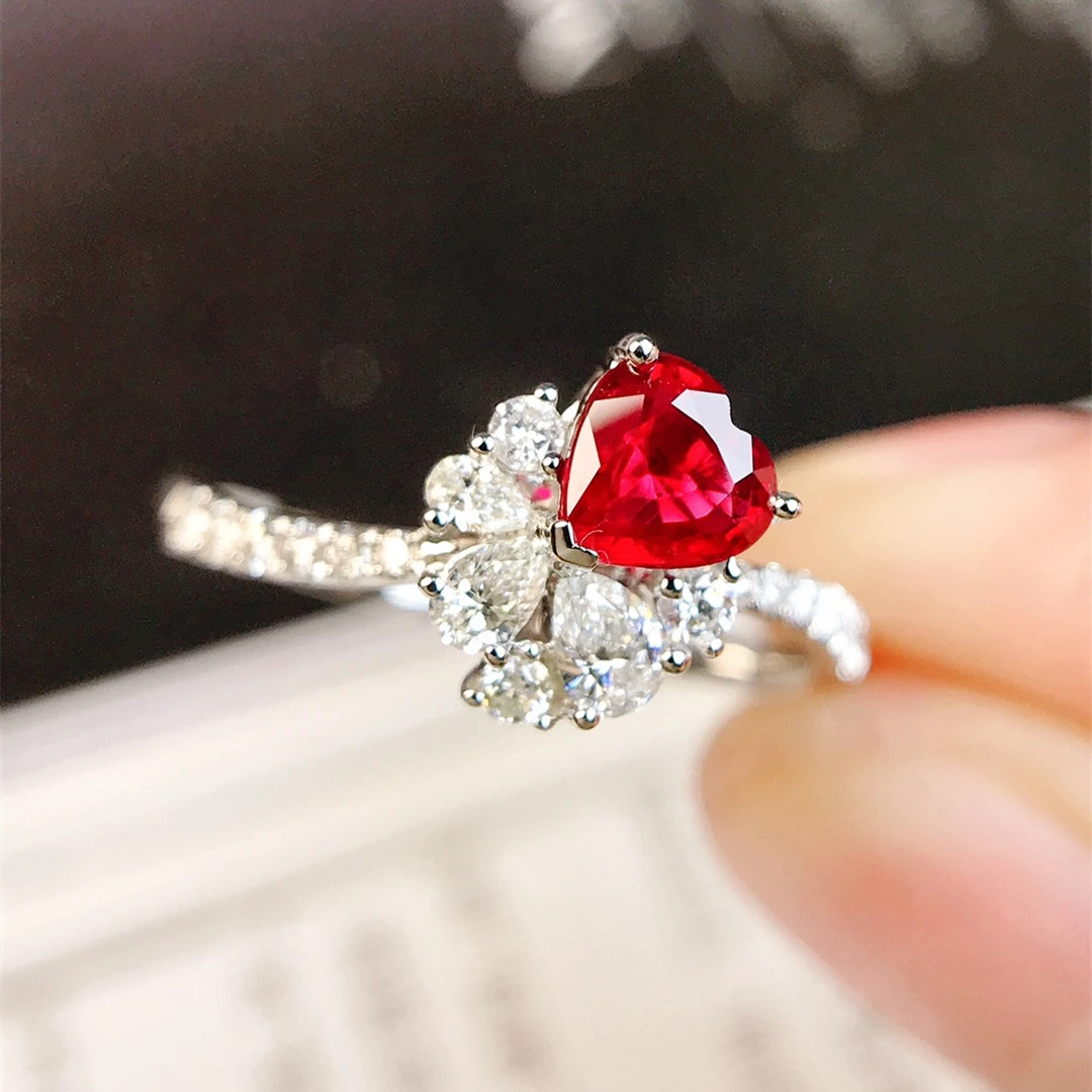 红宝石戒指/0.56ct天然鸽血红宝石18K金钻石附证#GC