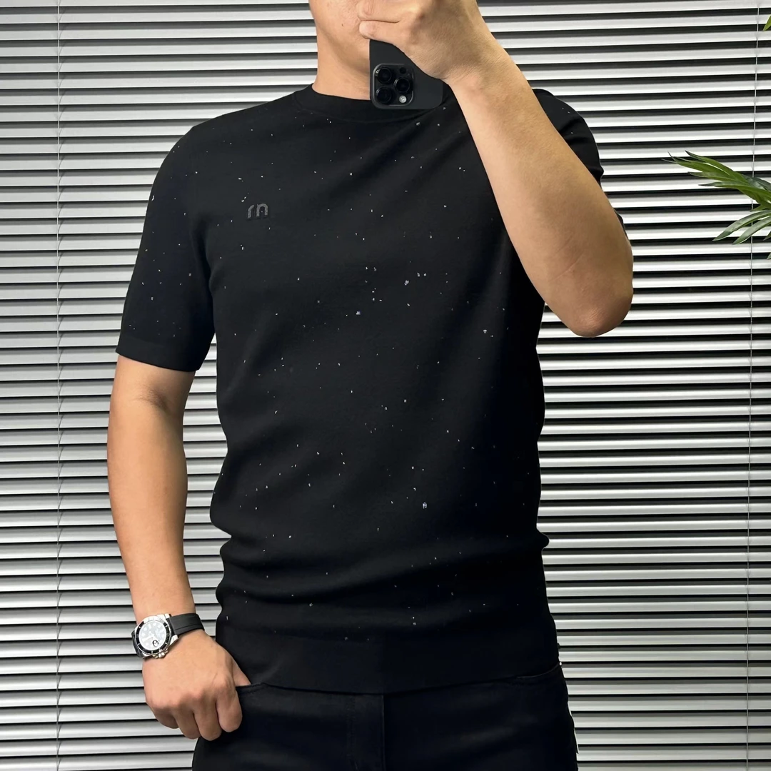 【文文的店】2025男士轻奢高定满天星系列针织圆领半袖36119