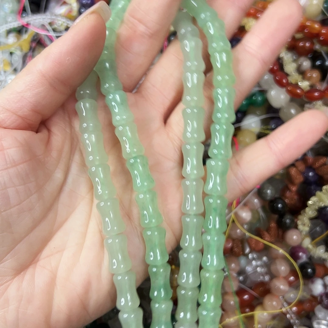 玛瑙/玉髓未镶嵌珠宝半成品，绿东陵竹节一条