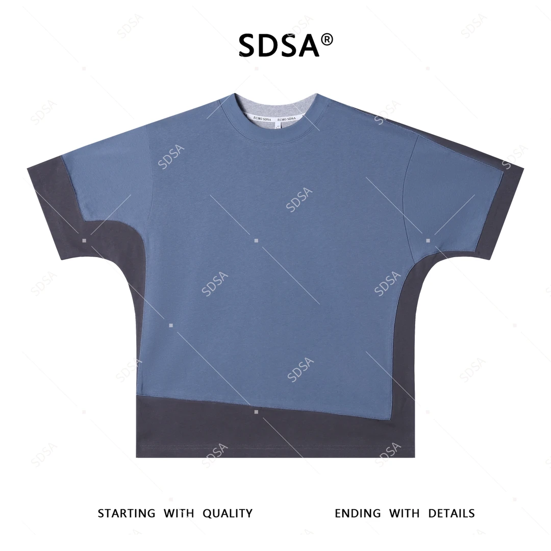 夏季高级感新款男士简约撞色拼接设计短袖T恤轻奢百搭圆领上衣