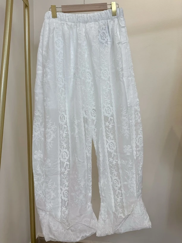 镂空灯笼裤夏季休闲裤白色阔腿裤立体剪裁长裤绣花薄款百搭
