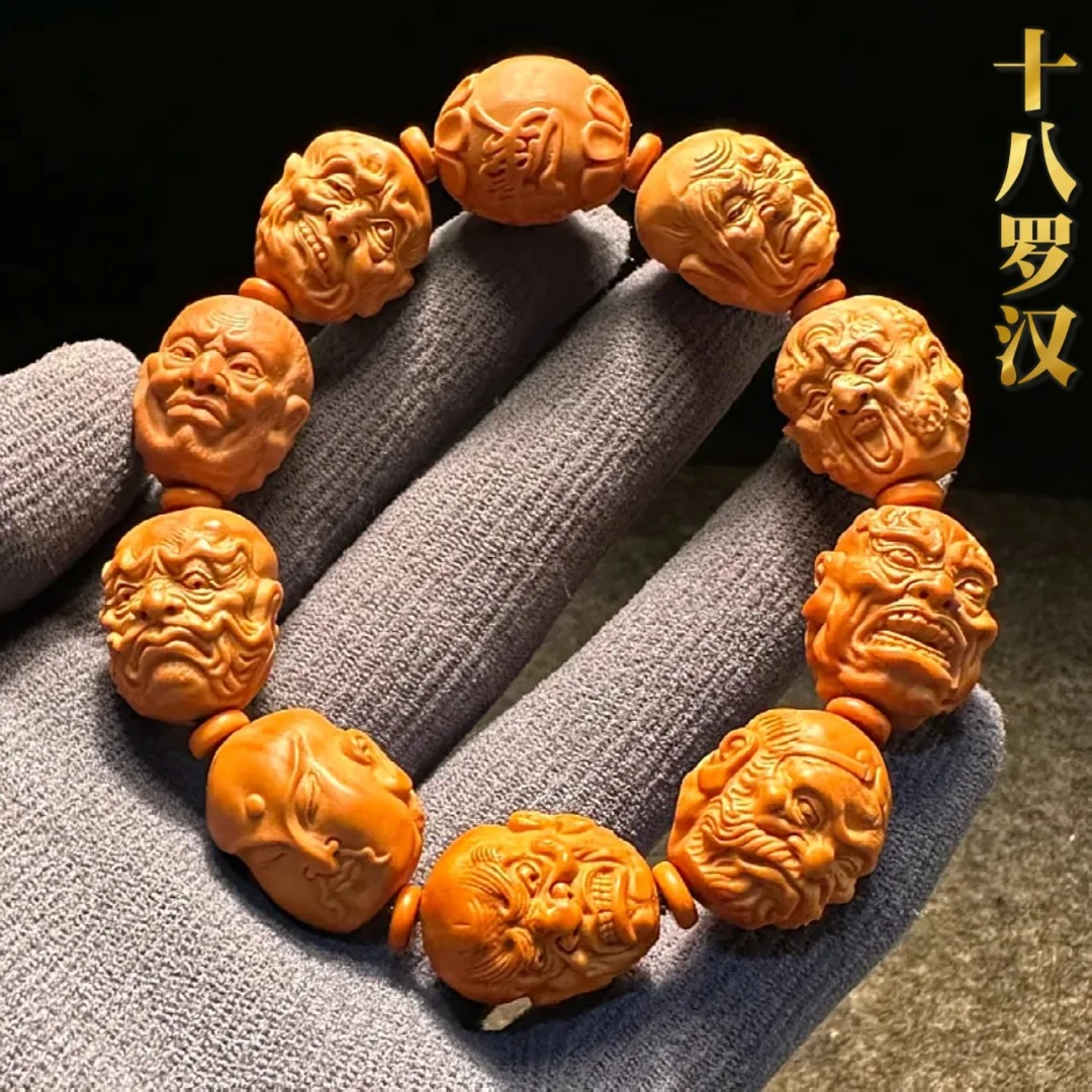 双面十八罗汉手串男款男士高端橄榄核雕刻18罗汉核雕精品文玩手持
