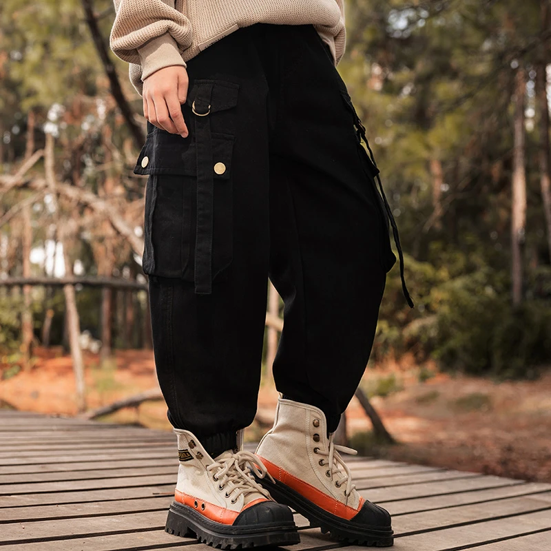 春装男童宽松复古多口袋裤子中大童帅气工装裤儿童户外休闲裤