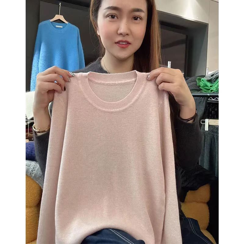 「温柔粉」早秋穿搭圆领简约百搭内搭针织打底衫女上衣-5252