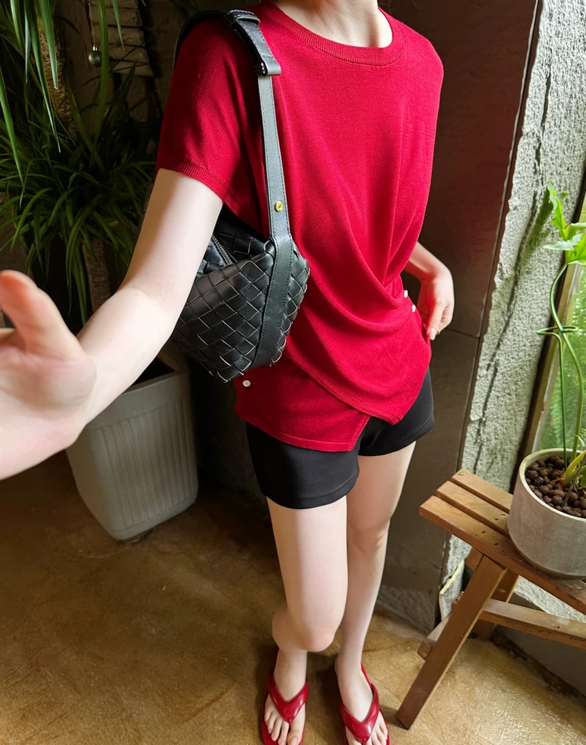 Q后严选.25夏季纯色百搭新款莱塞尔冰丝短袖T恤32120