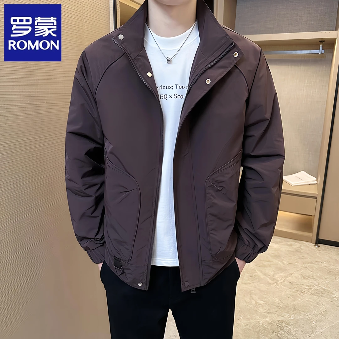 罗蒙秋冬季2025新款休闲工装冲锋衣款男士夹克立领修身上衣外套潮