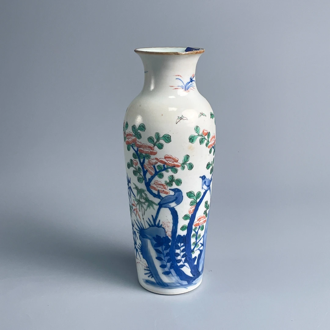 瓷器/古董清光绪青花五彩花鸟纹筒瓶M2XLX001299收藏/文物/绣花张