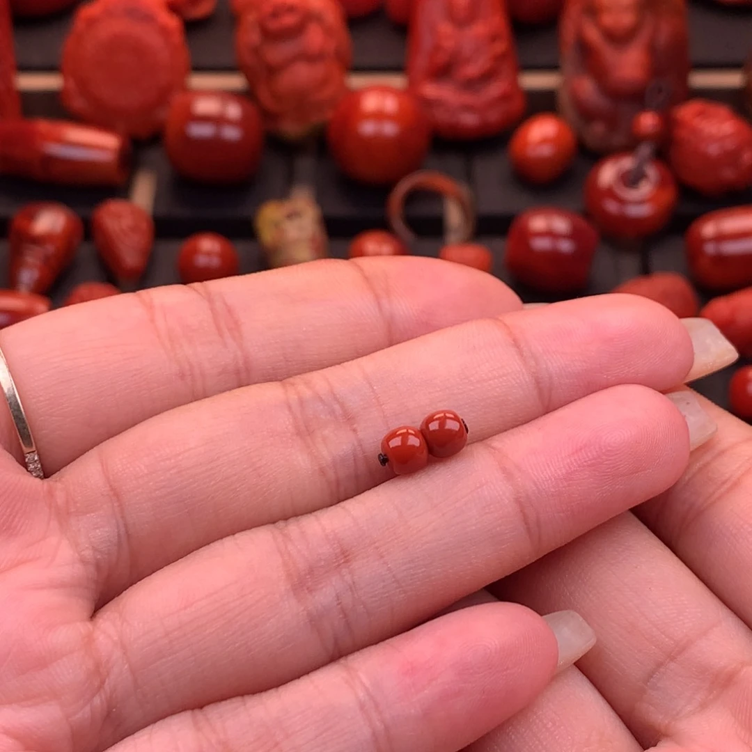 南红玛瑙南红川料原矿老型对珠5mm未镶嵌