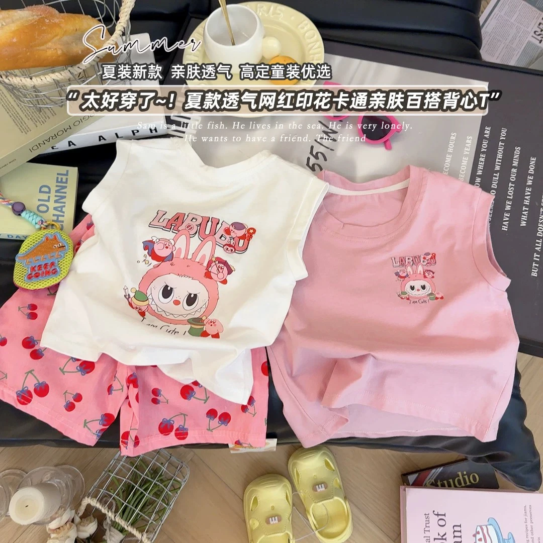 女童韩系印花小女孩可爱百搭ins纯棉无袖背心2025夏季新款