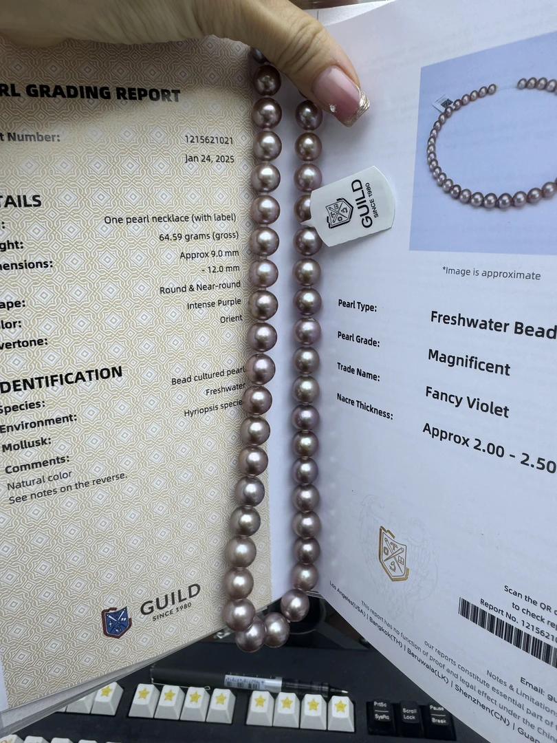 吉尔德大证四星半 天然淡水珍珠 爱迪生有核珍珠全珠链8-12mm