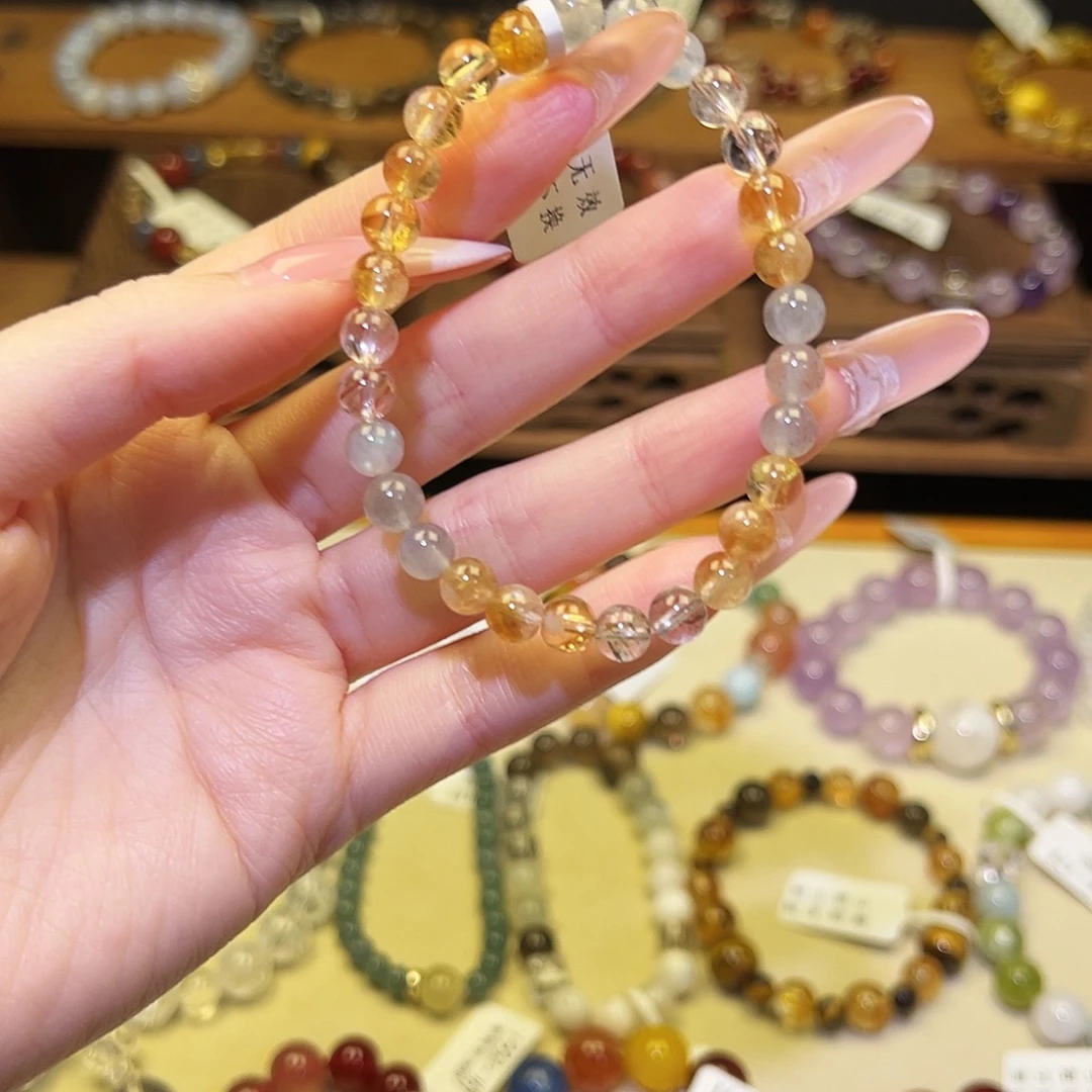 水晶手串银S925镀金镶嵌黄1493