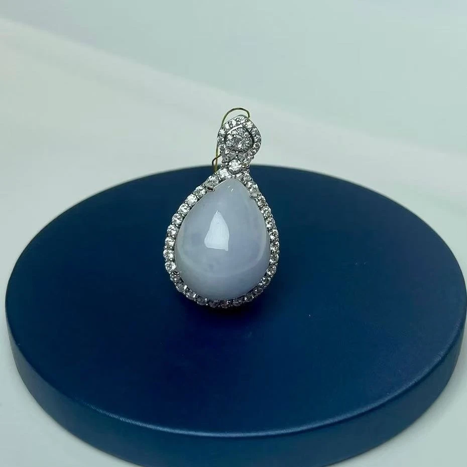 【金玉满堂】女款银镶嵌满钻水滴蛋面坠链时尚气质百搭轻奢银色精致